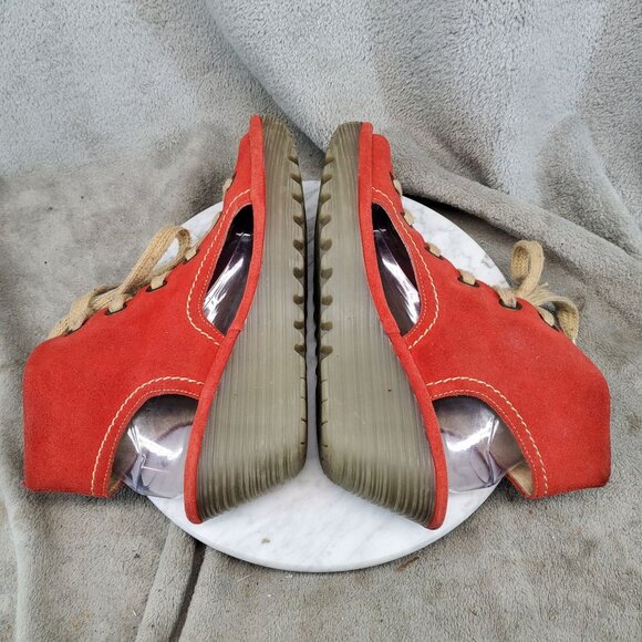 Fly London Shoes Womens EU 41 US 10 Red Suede Yaba Lace Up Booties - Picture 6 of 11